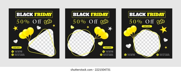 Black friday sale social media banner template and Instagram post. suitable for social media post, web ads, internet ads, advertising banner. Black Friday holiday event.