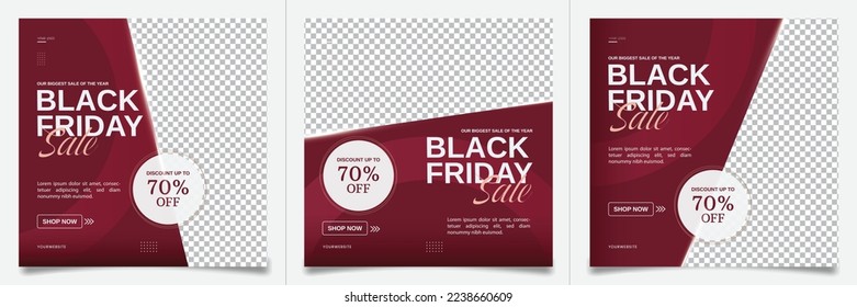 Black Friday Sale Social Media Post Banner Design. Black Friday Sale Media Post Banner Design Set. Black Friday Sale Promotion Banner. Black Friday Sale Template for Social Media Advertising.