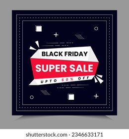 Black Friday Sale Social Media Post template banner for social media posts, mobile apps, banners design, web or internet ads. Black Friday theme.