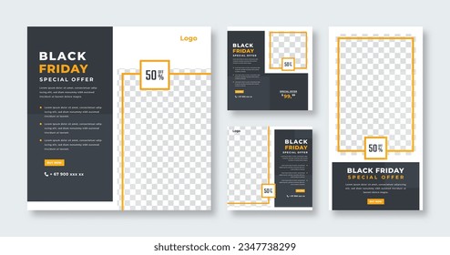 Black Friday Sale for Social Media Post, Mobile App, Banners, Stories and Web Internet Ads Flyer Template Set