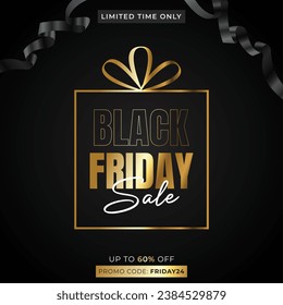 Black Friday Sale Social Media Post con caja de regalo. Cartel de descuento en venta