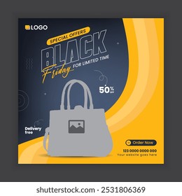 Black Friday sale social media post banner template or women bag sale online banner