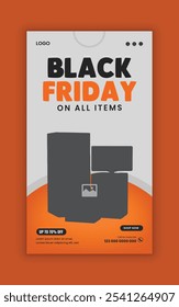 Black Friday sale Social Media Story Banner Design Template or Home Appliance Sale Online Story post-Template, kitchenware sale web post banner design