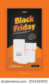 Black Friday venda Social Media Story Banner Design Template ou Home Appliance Sale Online Story post-Template, kitchenware venda web post banner design