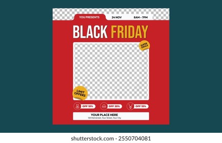 Black Friday Sale Socials Media. Black Friday Special offer. Social media posts template, advertisement design with barricade tapes, stripes - Big Sale, hot deal