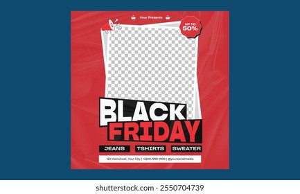 Black Friday Sale Socials Media. Black Friday Special offer. Social media posts template, advertisement design with barricade tapes, stripes - Big Sale, hot deal