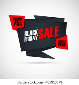 Black Friday Sale. Special offer banner, discount 75% off. Lowest price. Banner for business, promotion and advertising. Vector illustration.