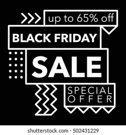 Black Friday Sale and Special offer banner in Trendy Memphis Style with Geometric Shapes. Vector illustration.