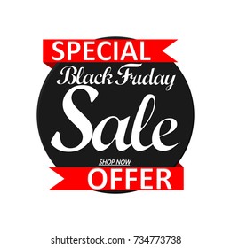 Black Friday Sale, special offer, red ribbon, banner design template, vector illustration