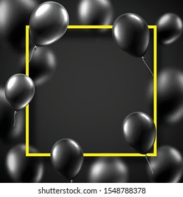 Black friday sale square background with black balloons and frame. Vector illustration.