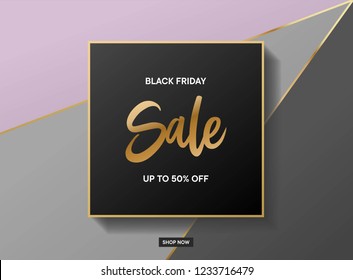 Black friday sale square banner end of season sale up to 50 with gold color vector illustration concept, can use for, landing page, template, ui, web, mobile app, poster, banner, flyer, gift card,