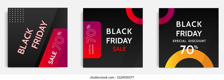 Black Friday sale square banner. Minimal modern geometric shape background  in black and white color