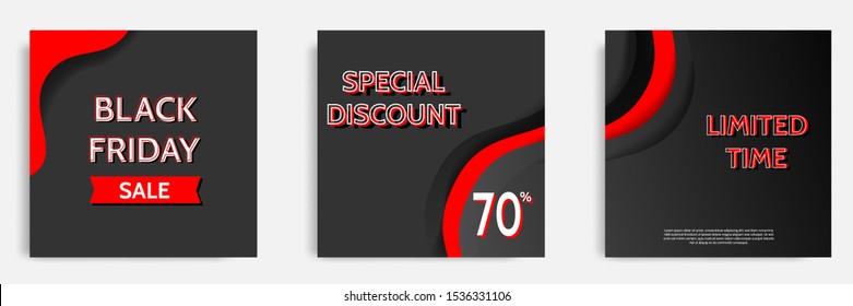 Black Friday sale square banner. Minimal waving / fluid shape background in black and white color
