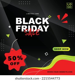 Black Friday Sale square banner template for social media posts, mobile apps, banners design, web or internet ads. Trendy abstract square template with geometric shape
