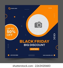 Black Friday Sale square banner template for social media posts, mobile apps, banners design, web or internet ads. Trendy abstract square template for product promotion