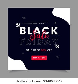 Black Friday Sale Square Banner Template for social media posts. Website poster design Advertising, promotional banner, mobile apps, banners design, web or internet ads. Vector illustration.