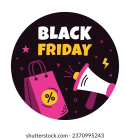 Black Friday Sale Sticker. Black Friday Sale Label. Black Friday sale tag. typography. Template for Label, Sticker, Tag, promotion, advertising, card. Vector illustration. Black Friday background.