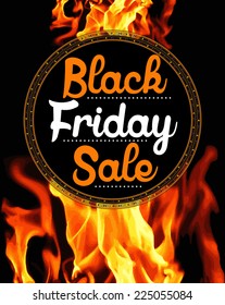 Black Friday Sale sticker on background with flames