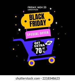 Black Friday Sale Sticker Style Tag and Cart with cute color