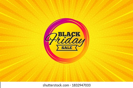 Black friday sale sticker. Yellow background with offer message. Discount banner shape. Coupon tag icon. Best advertising coupon banner. Black friday badge shape. Abstract background. Vector