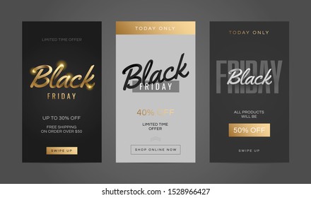 Black Friday Sale Stories Template Set For Social Media. Screen Backdrop For Mobile App. Social Media Story Mockup.