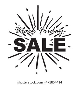 Black Friday Sale with sun burst and white background