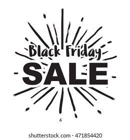 Black Friday Sale with sun burst and white background