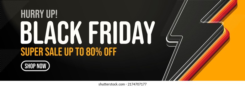 Black Friday sale super sale banner template. Website header with up to 80 percent off price discount. Black Friday wholesale special offer. Flash sale vector illustration