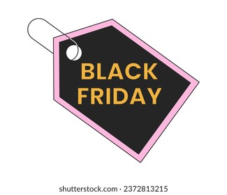 Black friday sale tag 2D linear cartoon marketing sticker. Hanging isolated line vector price badge white background. Weekend shopping color flat spot illustration, advertising commercial event