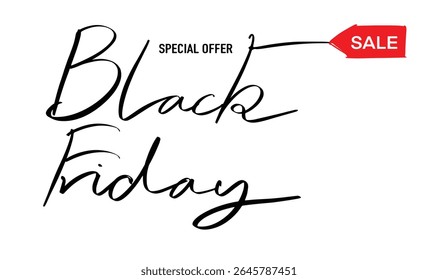 Black friday sale tag card special offer text font calligraphy hand written lettering script black friday sale tag card red color shopping discount offer business price advertisement store retail tag