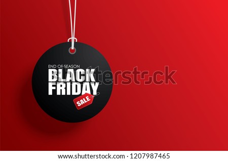 Black friday sale tag circle banner and the rope hanging on red background