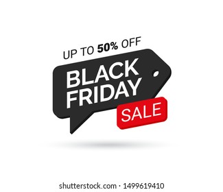 Black Friday Sale tag. Design element for sale banners, posters, cards. Promotional marketing discount event. Vector illustration eps 10