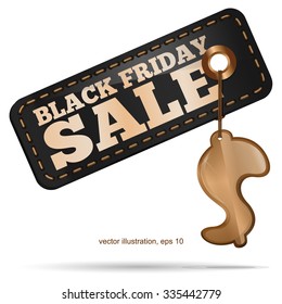 Black friday sale. Tag with a gold badge in the form of dollar. Vector illustration.