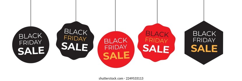 Black friday sale tag with golden bow for your design. Vector set of discount labels
