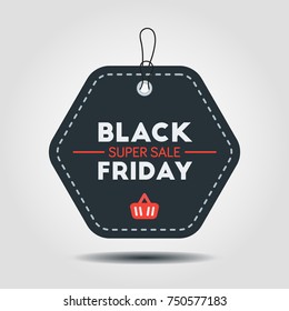 Black Friday Sale Black Tag, hexagon Banner, Advertising, Vector Illustration