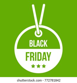 Black Friday sale tag icon white isolated on green background. Vector illustration