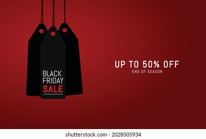 Black Friday Sale Tag illustration vector with discount. Dark red background suitable for poster, banners, social media post, website, flyers, card, advertising, business, commerce, promotion