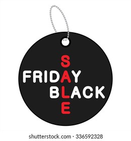 Black Friday sale black tag, label, round banner, advertising, vector illustration