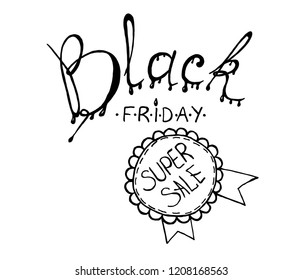 Black Friday sale black tag on white background, banner, advertising, Hand drawn vector illustration.