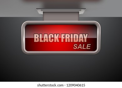 Black friday sale tag on abstract red banner with glowing effect, vector background