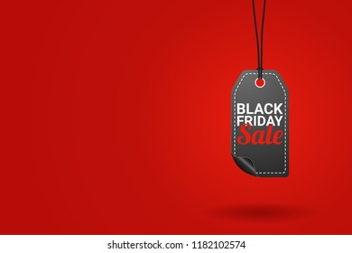 Black friday sale tag with red background. Vector illustration