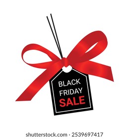 Black Friday venda etiqueta preta com arco vermelho, banner, publicidade, ilustração vetorial