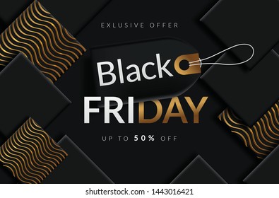 Black Friday sale black tag, round banner, advertising, vector illustration