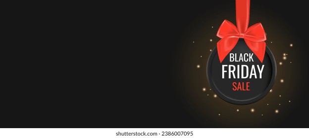 Black Friday sale black tag, round banner, Copy space for text advertising. vector illustration.
