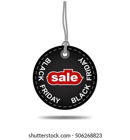 Black Friday sale tag, black round label, vector illustration
