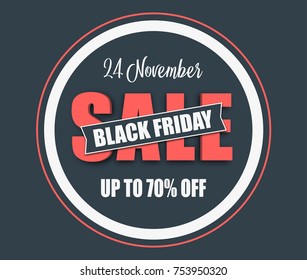 Black Friday sale black tag, round banner, advertising, vector illustration