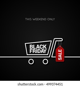 Black Friday sale tag and shopping cart line background