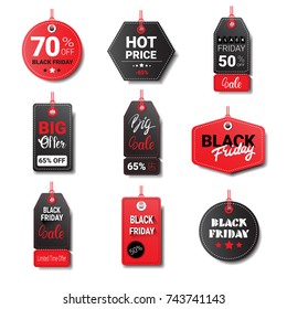 Black Friday Sale Tags Collection Isolated On White Background Logos Design Flat Vector Illustration