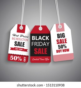 Black friday sale tags in red black white design