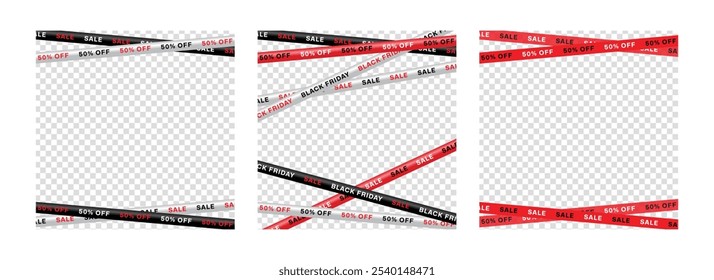 Black Friday sale tape. Template with red and black crossing tapes for Black Friday. Flyer for discount, promotion, shopping design elements